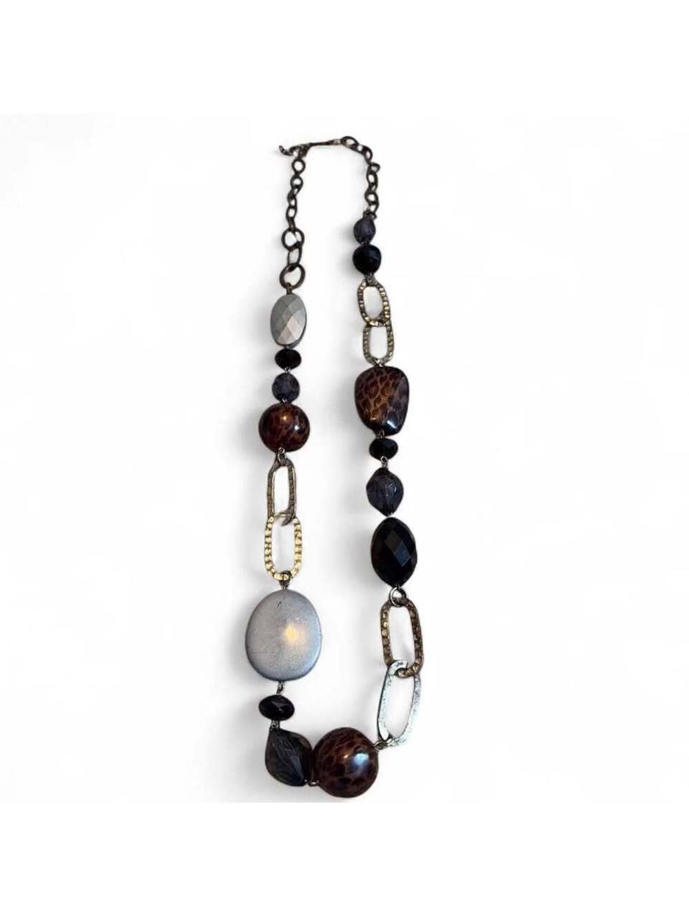 Chunky Mixed Media Statement Necklace with Leopard Print